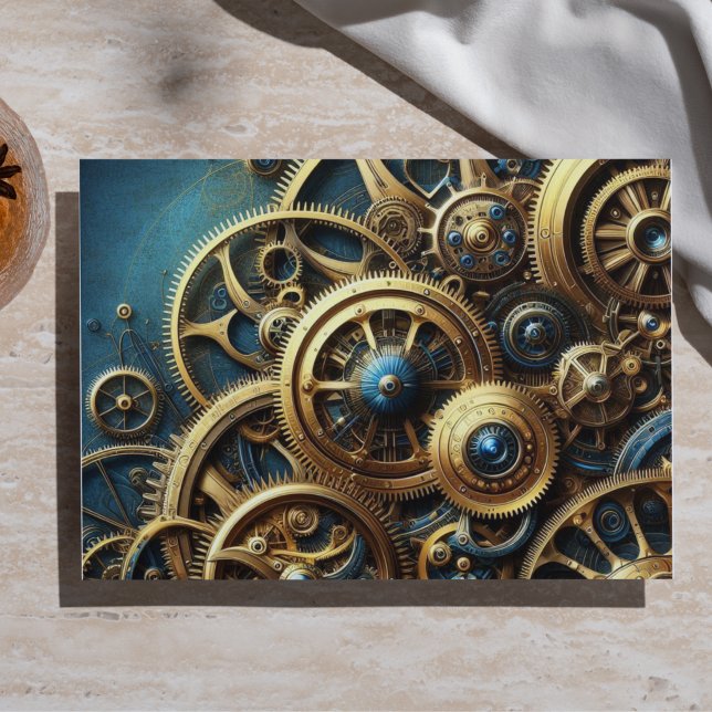 Papel De Seda Relojería Steampunk Dorado y Turquesa (Subido por el creador)