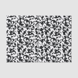 Papel De Seda Remolinos blancos y negros elegantes del damasco