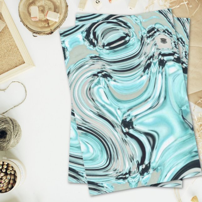 Papel De Seda remolinos de mármol de moda menta océano mar agua  (chic marble swirls mint ocean sea aqua blue waves tissue paper)