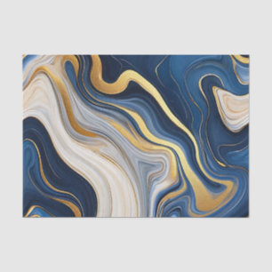 Papel De Seda Remolinos de mármol dorado azul marino
