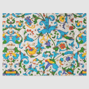 PAPEL DE SEDA REMOLINOS FLORALES AZULES DEL RENACIMIENTO FLORENT