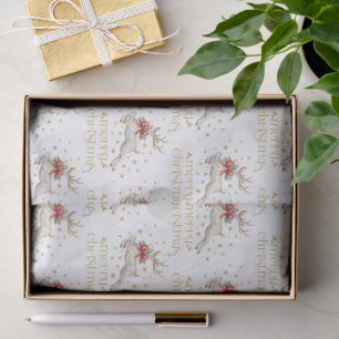 Papel De Seda Reno de Navidad dorado blanco