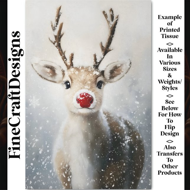 Papel De Seda Reno De Rudolfo Astuto En La Nieve BW6 Decoupage (Subido por el creador)
