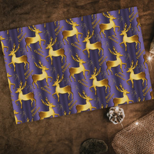 Papel De Seda Reno dorado, morado dorado de Navidad morado