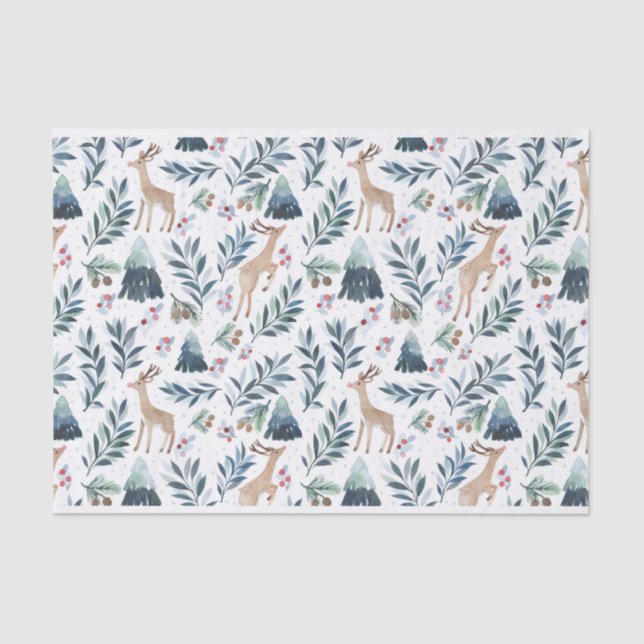 Papel De Seda Renos acuarelas en el bosque (Anverso)