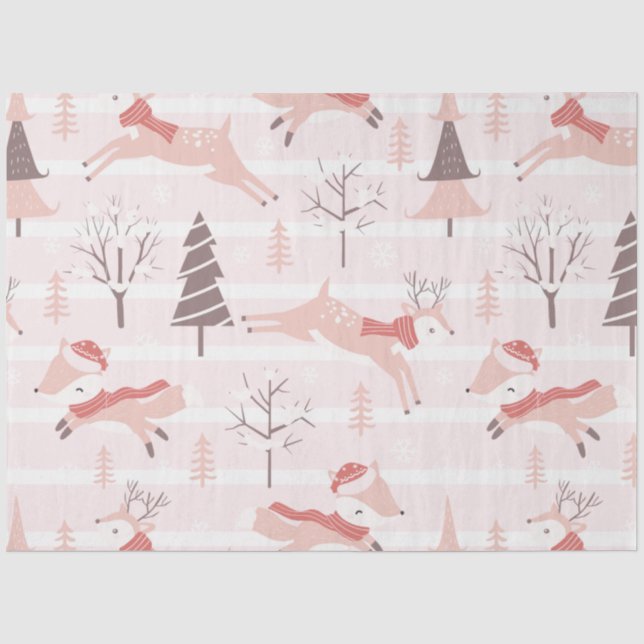 Papel De Seda Renos Árboles de Navidad Navidades rosados moderno (Anverso)