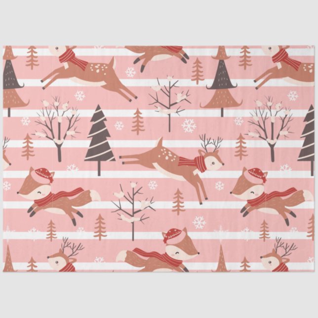 Papel De Seda Renos Árboles de Navidad Navidades rosados moderno (Anverso)