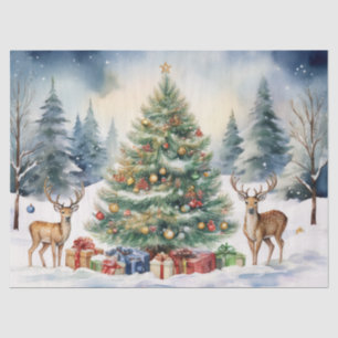 Papel De Seda Renos en la nieve con regalos del árbol de Navidad