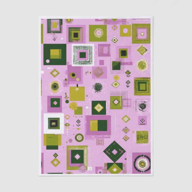 Papel De Seda Repeating Modern Pink, Green Pattern ET6 Decoupage (Anverso)