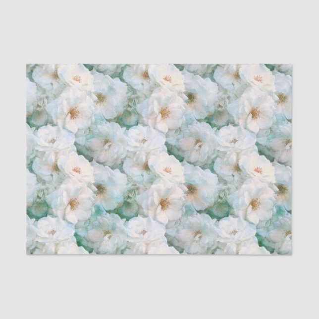 Papel De Seda Repetición botánica elegante con rosa blanco (Anverso)