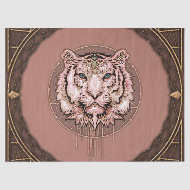 Papel De Seda Representación cautivadora y artística de un tigre (Anverso)