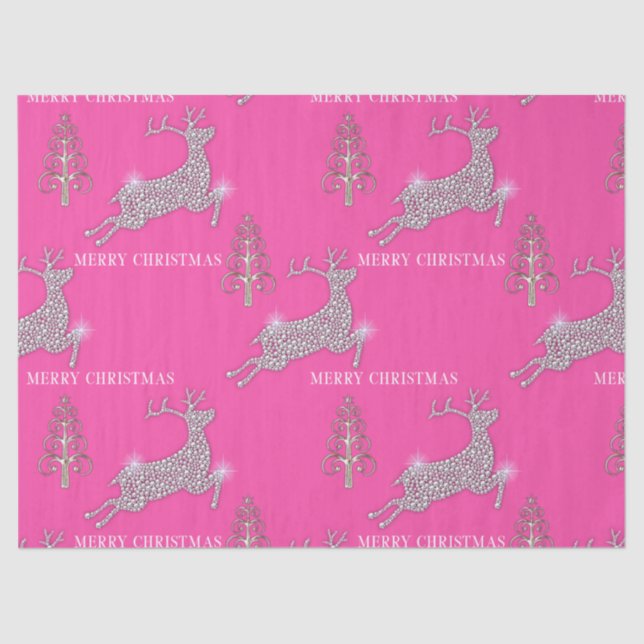 Papel De Seda Resplandeciente reno de diamantes a Navidades rosa (Anverso)