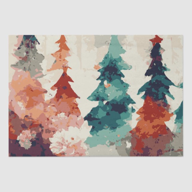 Papel De Seda Resumen Árboles navideños 7 acuarela (Anverso)