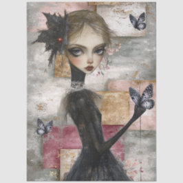 Papel De Seda Resumen Art Mixed Media Grunge Chica Decoupage