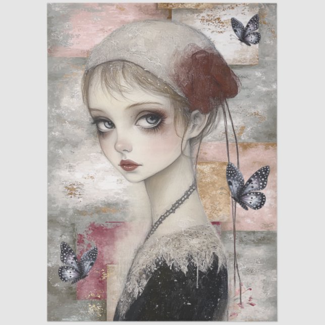 Papel De Seda Resumen Art Mixed Media Grunge Chica Decoupage (Anverso)