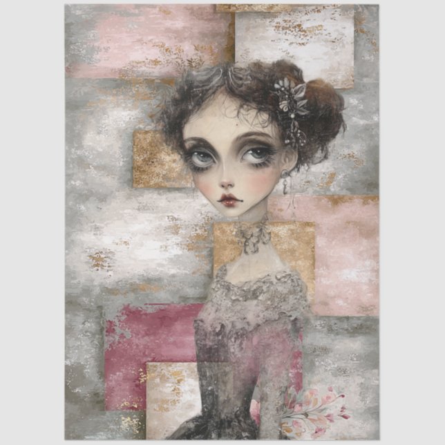 Papel De Seda Resumen Art Mixed Media Grunge Chica Decoupage (Anverso)