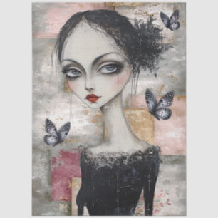 Papel De Seda Resumen Art Mixed Media Grunge Chica Decoupage