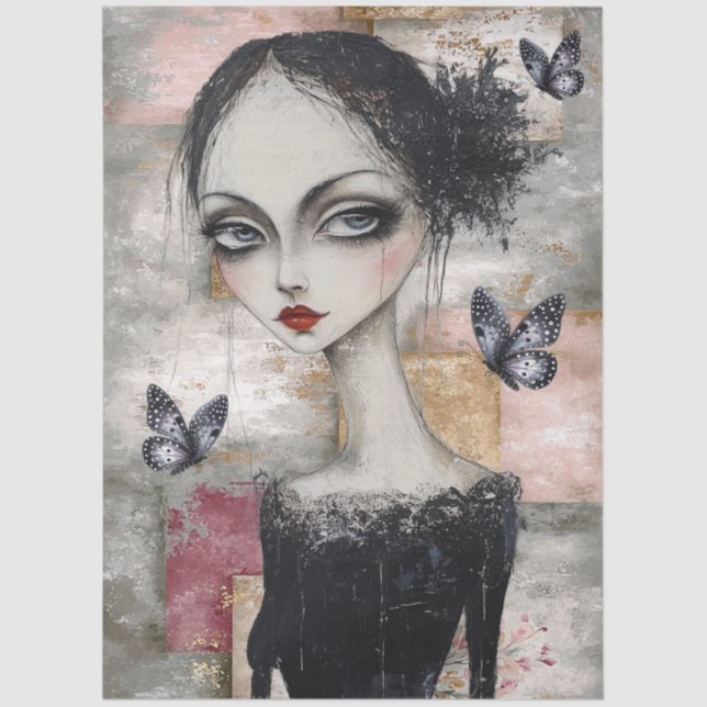 Papel De Seda Resumen Art Mixed Media Grunge Chica Decoupage (Anverso)