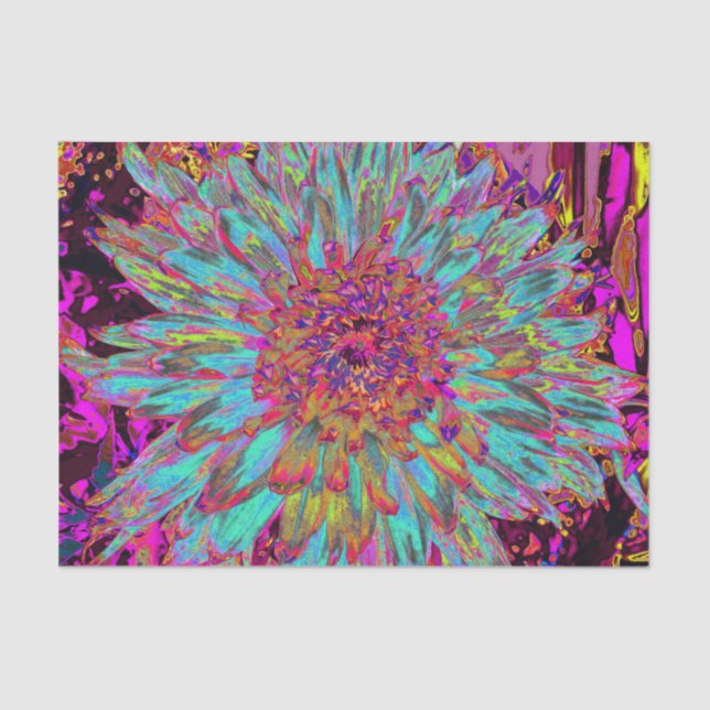 Papel De Seda Resumen azul Verde azulado psicodélico Dahlia deco (Anverso)