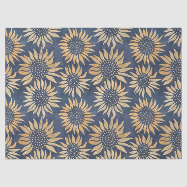 Papel De Seda Resumen de girasoles amarillos en azul (Anverso)