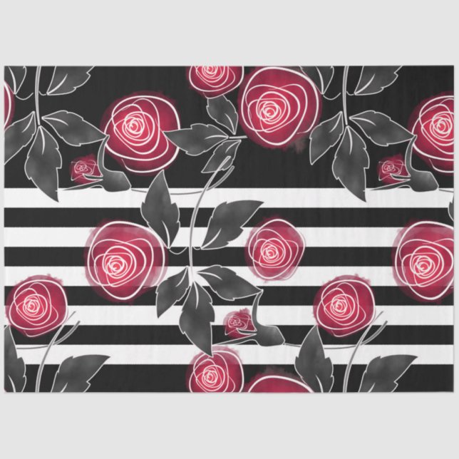 Papel De Seda Resumen de rosas rojas modernas hojas esbozadas (Anverso)