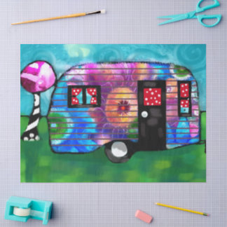 Papel De Seda Resumen de Vintage Camp Trailer Decoración Floral