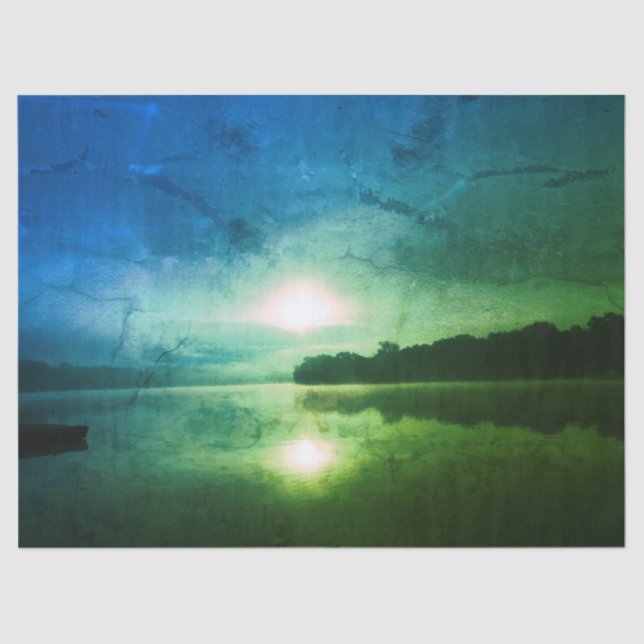 Papel De Seda Resumen del Blue Green Morning Sunrise en el río C (Anverso)