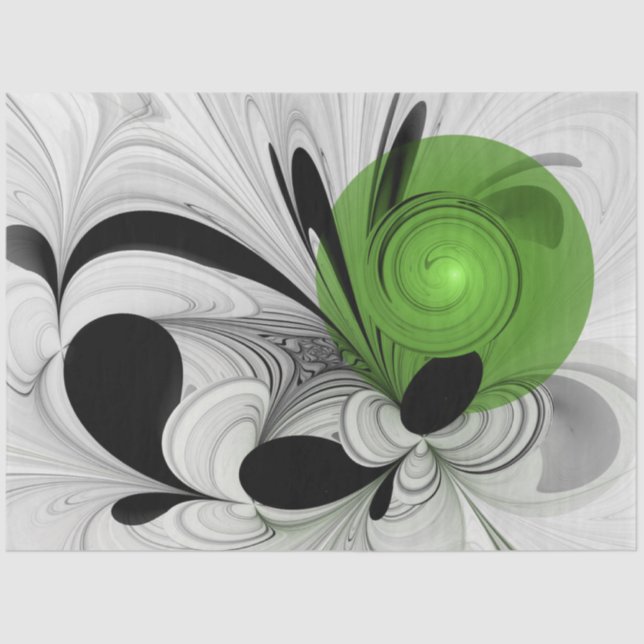 Papel De Seda Resumen en blanco y negro con arte fractal verde (Anverso)