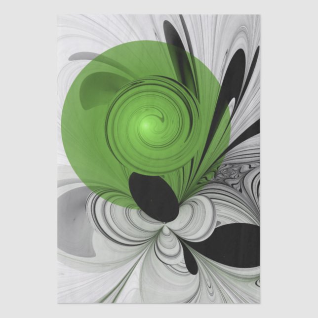 Papel De Seda Resumen en blanco y negro con arte fractal verde (Anverso)