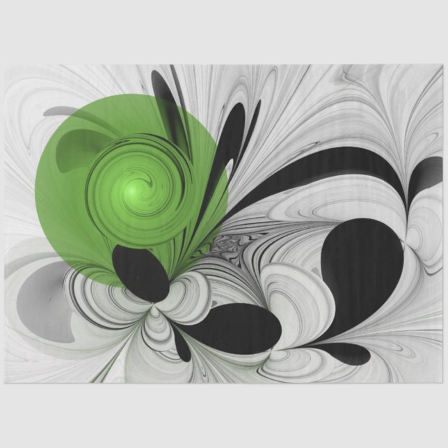 Papel De Seda Resumen en blanco y negro con arte fractal verde (Anverso)