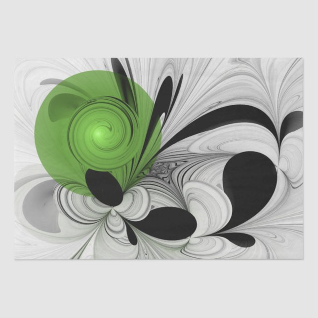 Papel De Seda Resumen en blanco y negro con arte fractal verde (Anverso)