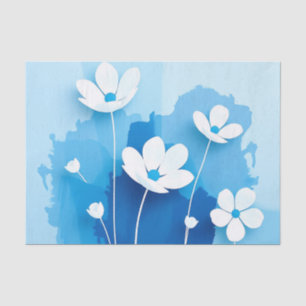 Papel De Seda Resumen Flores blancas fondo azul claro