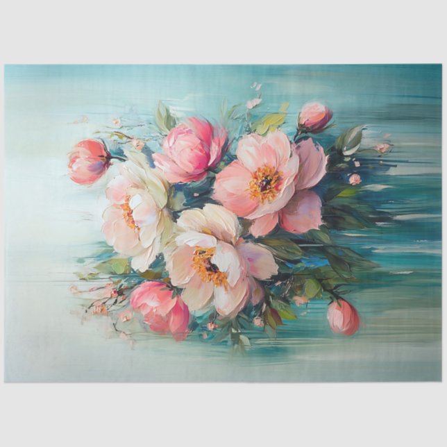 Papel De Seda Resumen Flores rosas Verde azuladas Descodificació (Anverso)