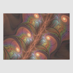 Papel De Seda Resumen fluorescente colorido Trippy Brown Fractal