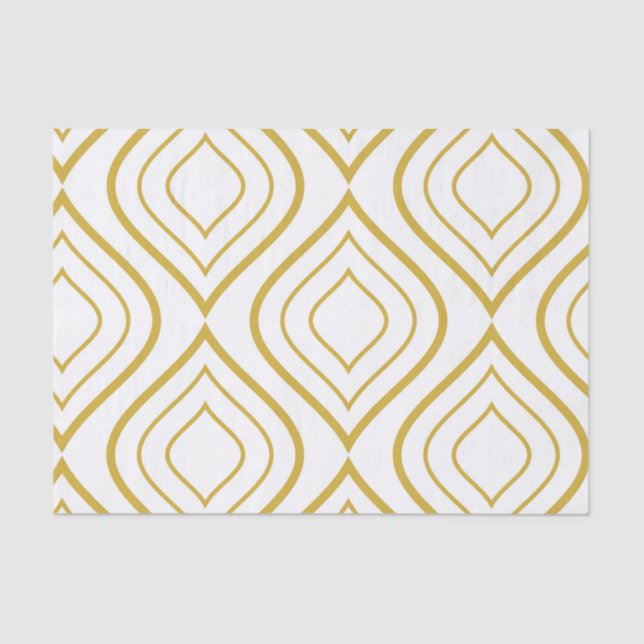 Papel De Seda Resumen geométrico, blanco y dorado (Anverso)