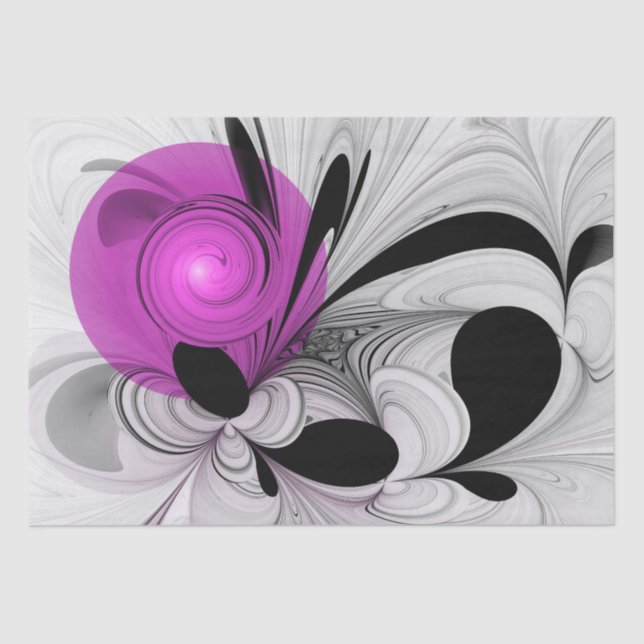 Papel De Seda Resumen Gris Negro Con Arte Fractal Magenta (Anverso)