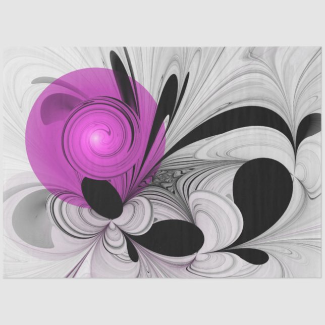 Papel De Seda Resumen Gris Negro Con Arte Fractal Magenta (Anverso)