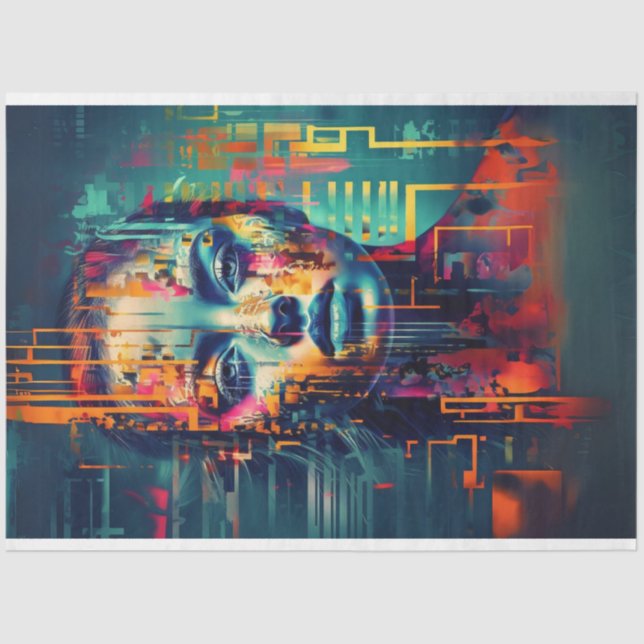 Papel De Seda Resumen llamativo retrato caótico de Lady Decoupag (Anverso)