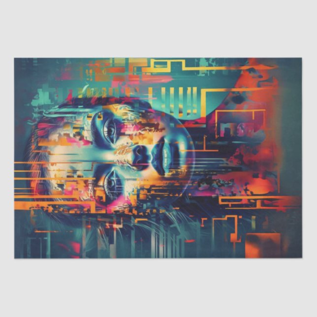 Papel De Seda Resumen llamativo retrato caótico de Lady Decoupag (Anverso)