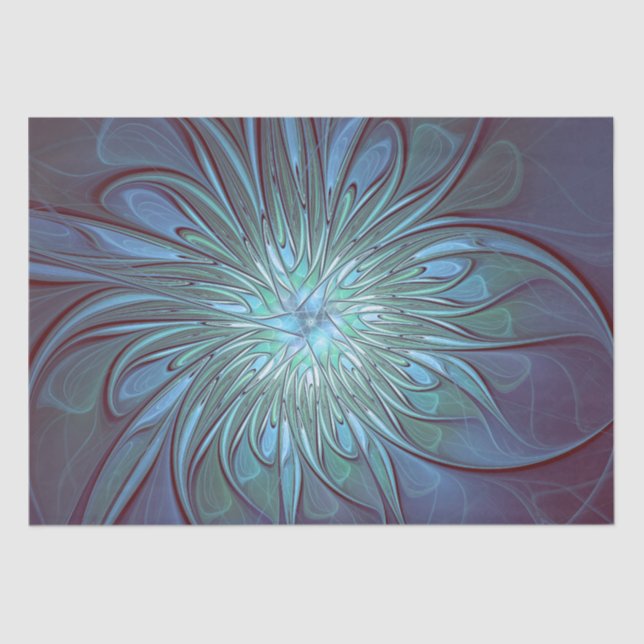 Papel De Seda Resumen moderno Arte fractal de flor azul de moda (Anverso)