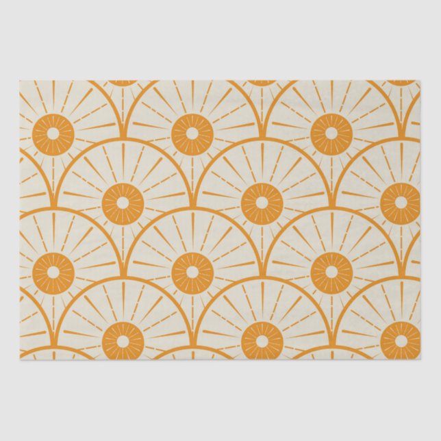 Papel De Seda Resumen Naranja del patrón de sol Art Deco (Anverso)