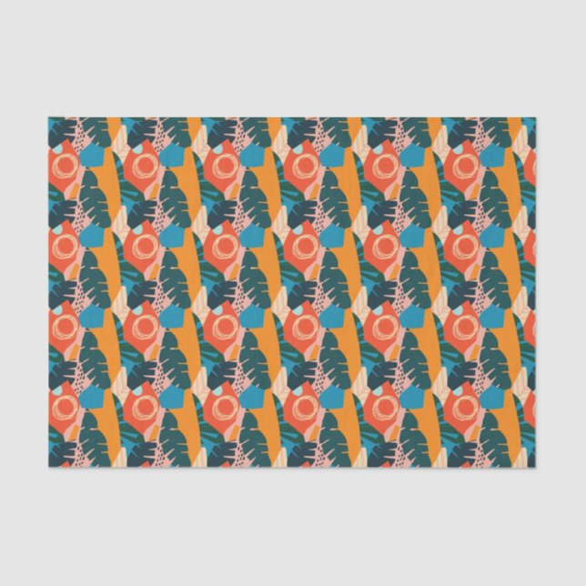 Papel De Seda Resumen Naranja Verano Hojas Tropicales (Anverso)