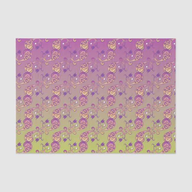 Papel De Seda Resumen Pastel Verde y Paisley Rosa Floral (Anverso)
