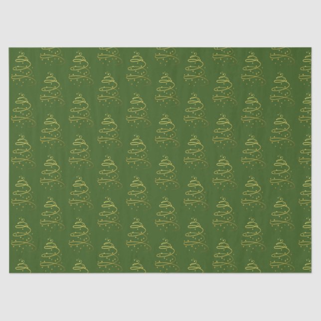 Papel De Seda Resumen Sparkling Gold, Green Christmas Tree (Anverso)