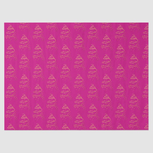 Papel De Seda Resumen Sparkling Gold, Magenta Christmas Tree (Anverso)