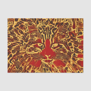 Papel De Seda Resumen tribal Tabby Cat Rojo Yellow Hippie Art