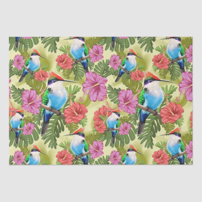 Papel De Seda Resurgimiento de colibríes e Hibiscuses (Anverso)