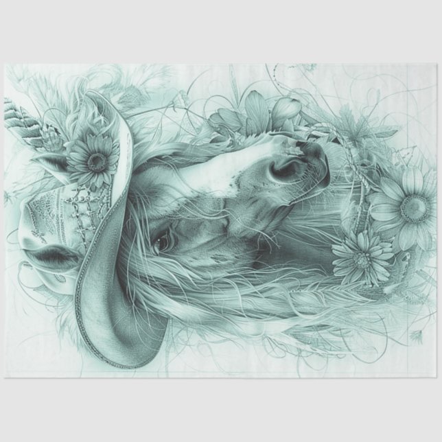 Papel De Seda Retrato caprichoso monocromático del caballo (Anverso)