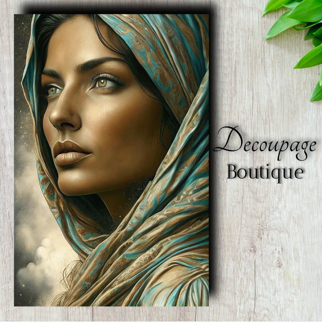 Papel De Seda Retrato con Decoupage de Velo Turquesa (Turquoise Veil Portrait Decoupage Tissue Paper)