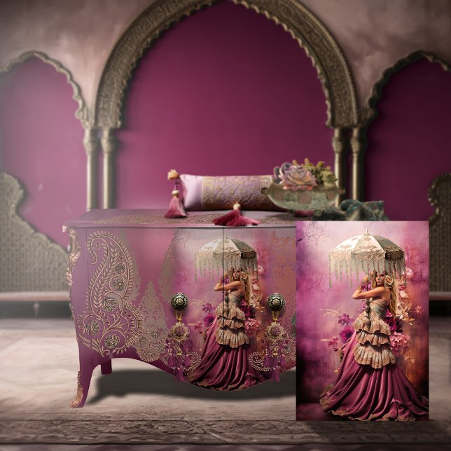 Papel De Seda Retrato de belleza boho, parasol y arte floral (Wildflower, Boho Chic, Eclectic, Blonde Beauty, Floral & Parasol, Furniture Decoupage Tissue Paper)